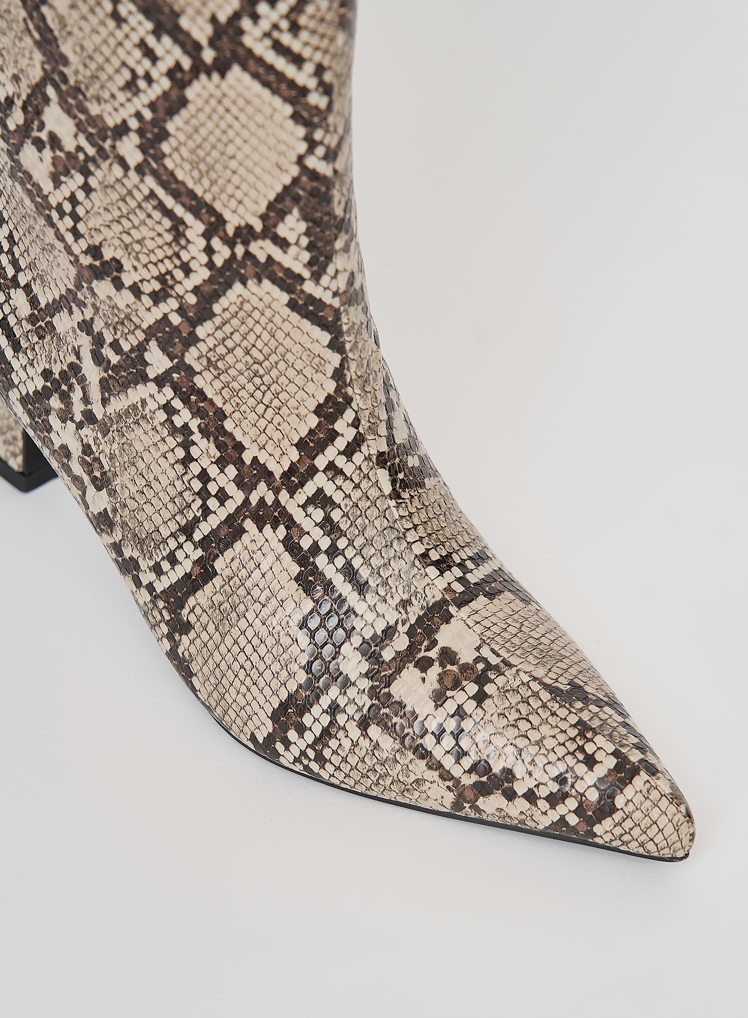 Snakeskin Print Low Heel Boot